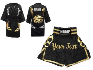 Boxing set - Custom Boxing Shorts and Boxing robe : Black and Gold